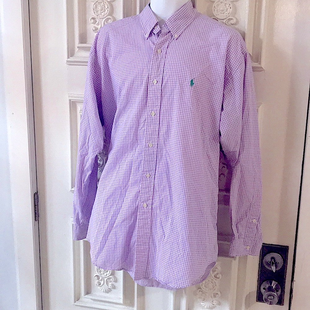 POLO RALPH LAUREN: Men's Classic-Fit Gingham Stretch Poplin Long-Sleeves Shirt - Picture 6 of 16